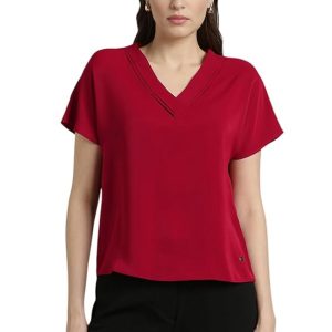 Van Heusen Women's Polyester Regular Fit Half Sleeve V Neck Formal Top